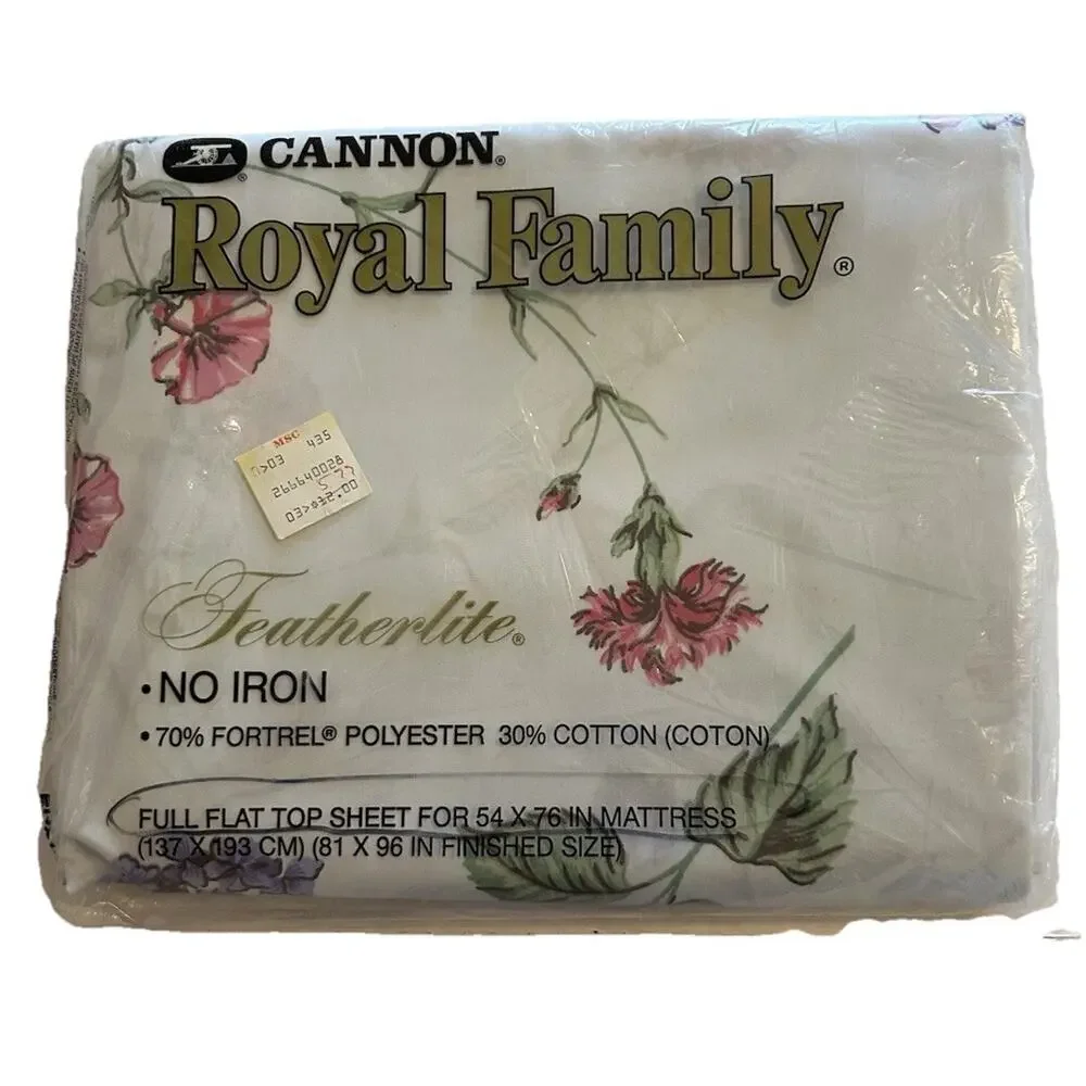 NOS Sealed Vintage Cannon Royal Family White Floral FULL‎ Flat Sheet 54x76 USA